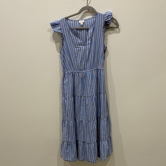 J. Crew Blue and White  and tan Striped dress - Picture 1 of 5
